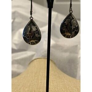 Sterling Silver 925 Earrings Rooster and Horse Tribal Teardrop